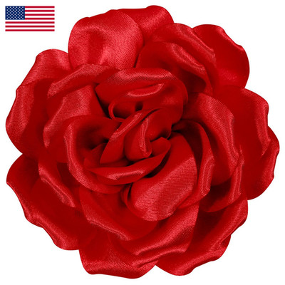 Merdia 4.3 Inches Red Rose Hair Clip Large Flower Brooches For Women Elegant