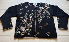 Tiara International VTG Cardigan Knit Sweater Sz M Embroidered Beaded Floral 90s