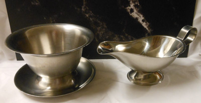LOT OF 2: FOOTED Gravy, Condiment,Sauce Bowl STAINLESS STEEL 1990