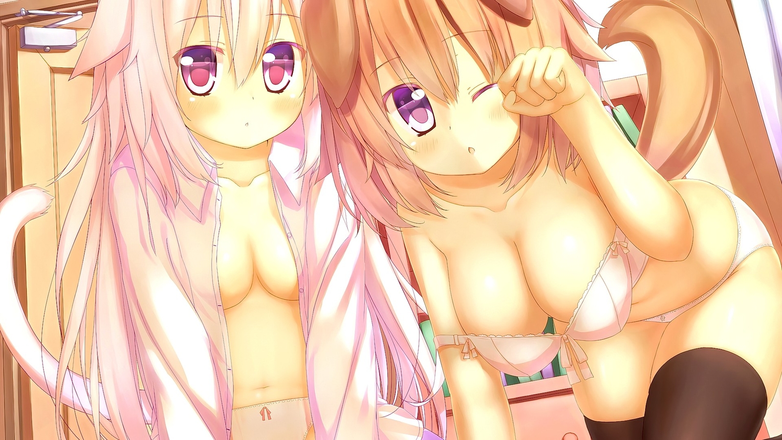 Anime girls original characters tail cat girl underwear Playmat Gaming Mat Desk