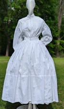 BEAUTIFUL 1860 S SUMMER COTTON DRESS W BISHOP SLEEVES RUCH PIPED SEAMS