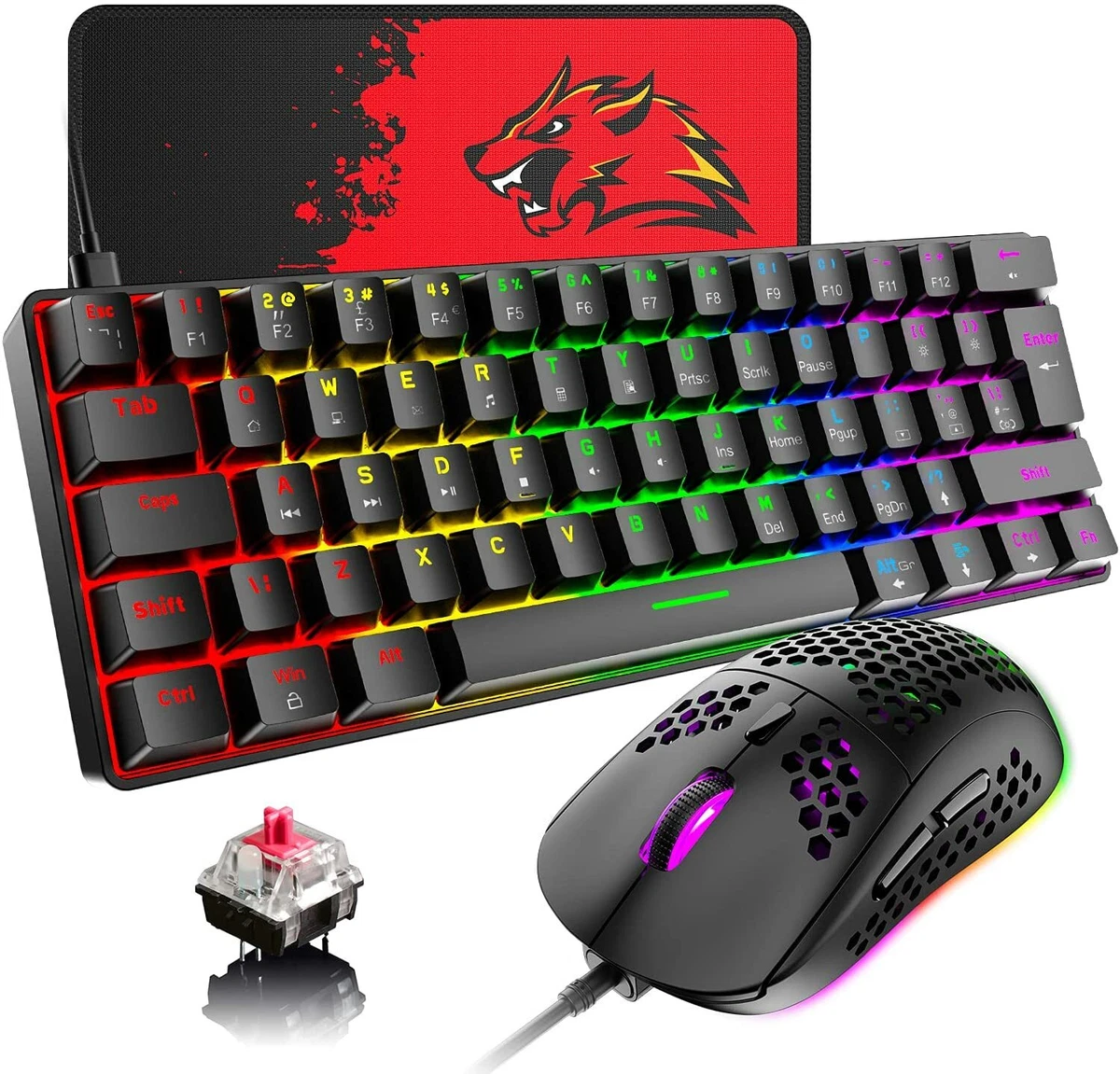 60% UK Layout Mechanical Gaming Keyboard Mouse Wired USB RGB Backlit for PC  PS4