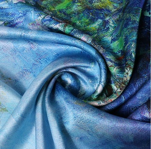 Sciarpa Lunga 100% Seta Donna Shhgs - Floreale Blu, Rosso, Verde, Stile Scialle Avvolgente - Foto 5