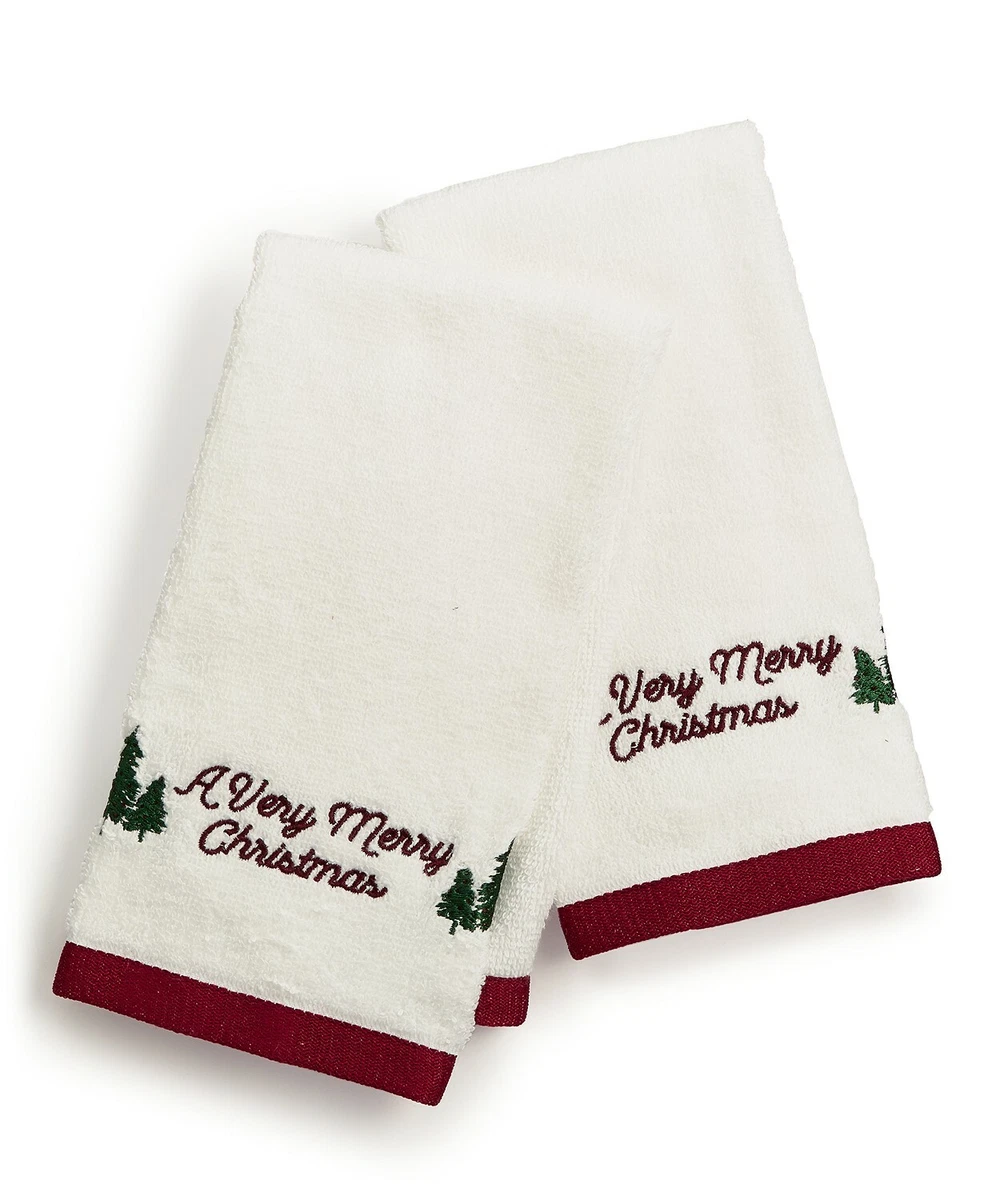Martha Stewart Collection Very Merry Embroidered Cotton 2 Pc