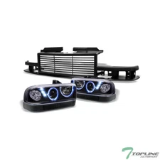 Topline For 98-04 S10 Black Halo LED Projector Headlights+Bumper+H Grille Matte