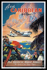 Caribbean Clipper Pan Am Vintage Travel Poster Canvas Print Fridge Magnet 6x8 