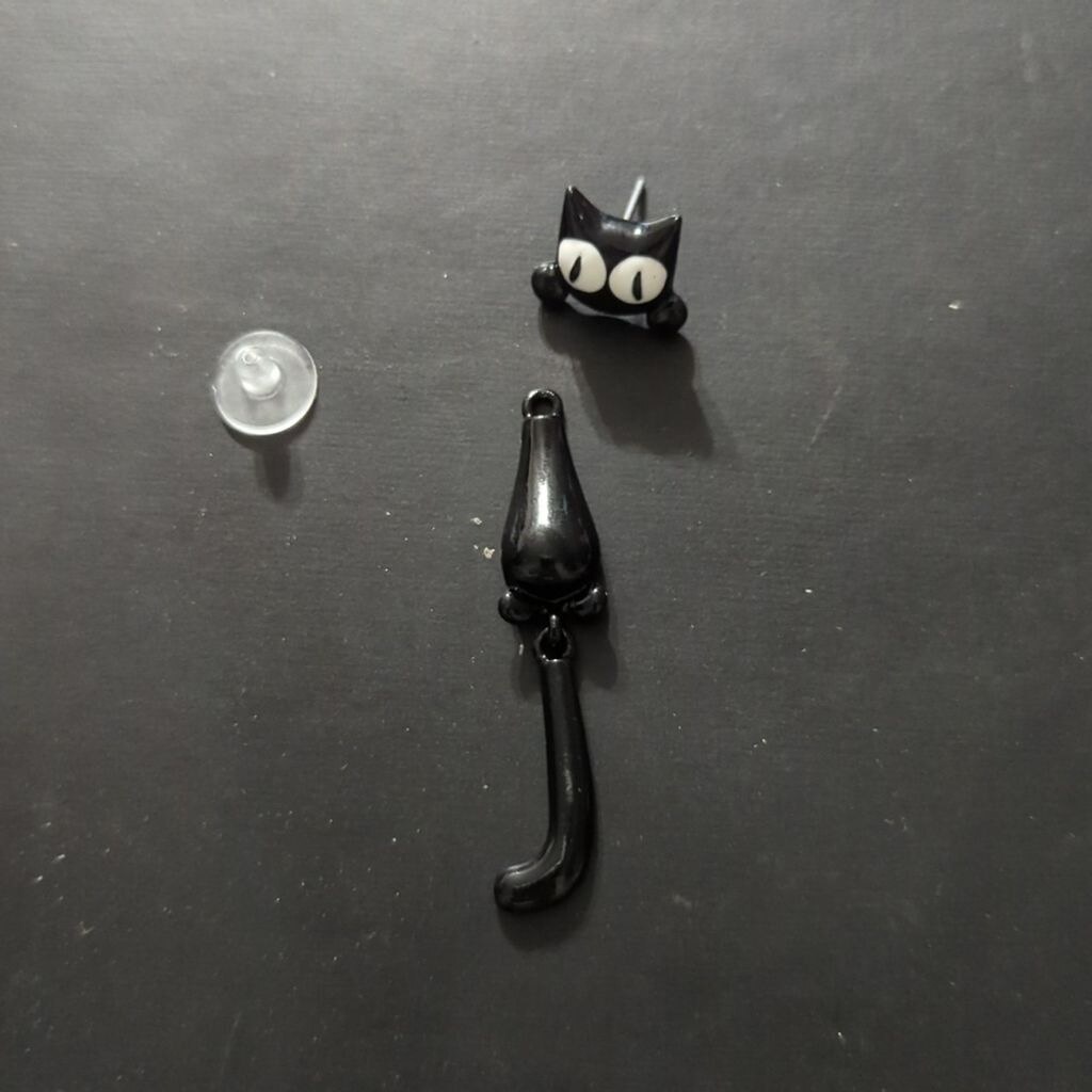 Black Cat Enamel Dangle Statement Earrings - image 3