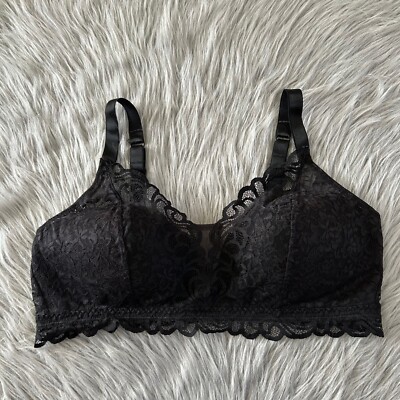 Bali Wireless Bralette Womens Size 2XL Black Floral Lace Lightly Lined Bra