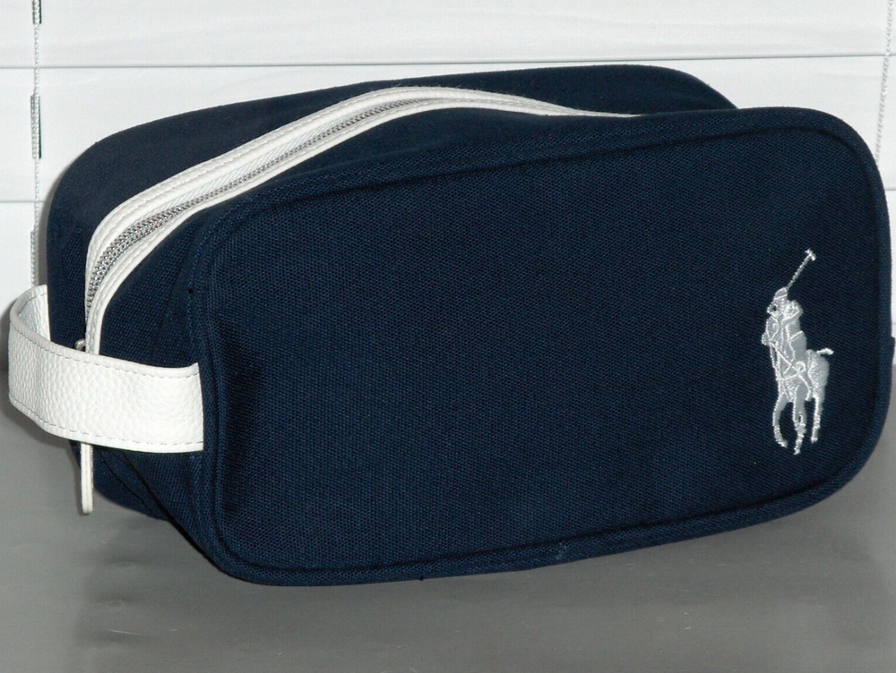 RALPH LAUREN PARFUMS Mens Canvas Big Pony Zip Toiletry Shave Travel Kit Bag NAVY