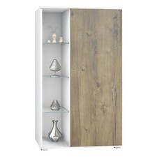 Standvitrine Highboard Hochschrank Glas Davos Weiß - Hochglanz & Naturtöne