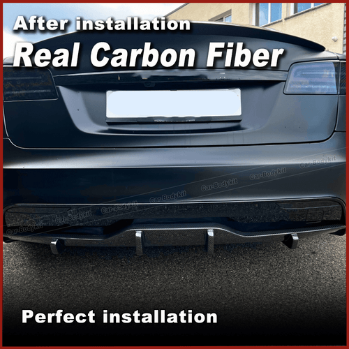 For Tesla Model S Plaid 2021UP Real Carbon Fiber Front Bumper Lip Rear Diffuser - Picture 9 of 15