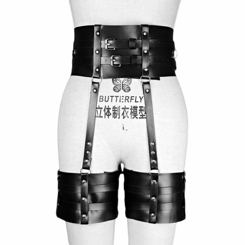 New Leather Bondage Body Harness Wide Waist Belt Garter Belt Leg Thigh  Restraint | eBay