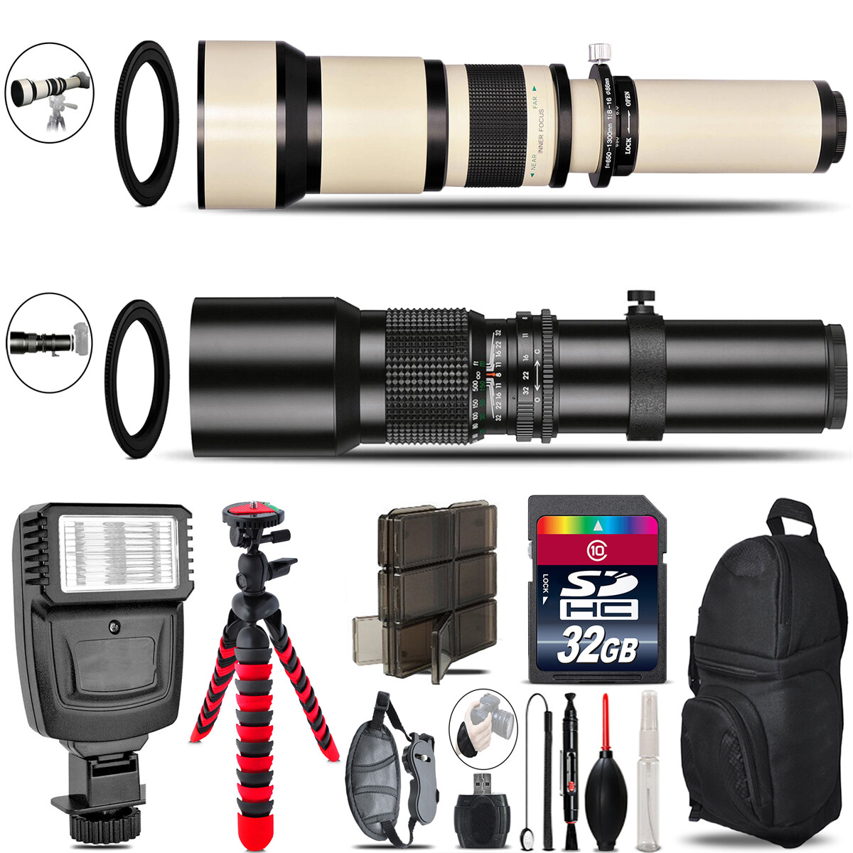 500mm-1300mm Telephoto Lens for EOS 6D/70D Flash 72