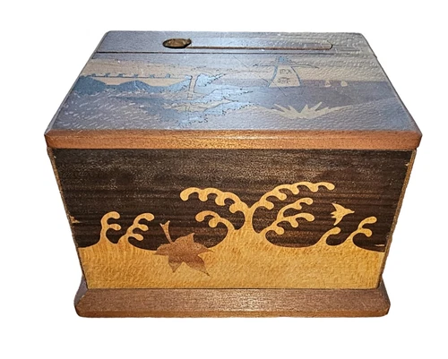 Vintage Carved Wood Cigarette Dispenser Dispensing Box 