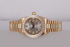Rolex Lady Datejust 26mm 18k Gold President Diamond Bezel Silver Diamond Dial 3