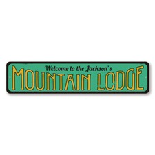 Mountain Lodge Sign, Personalized Welcome Ski Lodge Metal Wall Decor - Aluminum