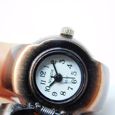 NUADR Scull Shape Two Tone Quartz Analog Unisex Ring Watch New