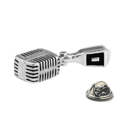 Microphone Pin Silver Black 3D Design Studio Mic Lapel Pin Recording ...