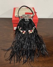 Valentino Garavani Black Satin Evening Bag w Ostrich Feathers & Rhinestone Crown
