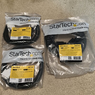New StarTech DVIDDMM6 DVI-D Dual Link Cable- M/M 6FT LOT OF 2 + VGA CABLES