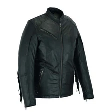 Motorcycle Jacket Black Fringe Rivet Leather Jacket by Vance Leather