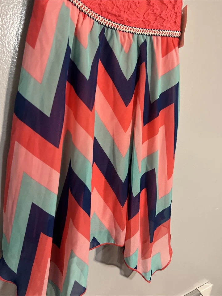 Vestido Pinky Los Angeles Niñas Talla 7 Zig Zag Rosa Azul Marino Solero Foto 3 de 4