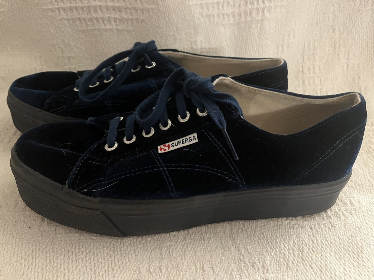 Superga Womens Unisex EU41 Platform Lace Up Sneakers Shoes Blue Velvet VGC