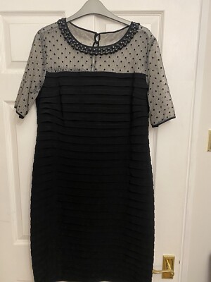 Precis Petite Black Size 16 Embellished Shift Dress Sheer Top