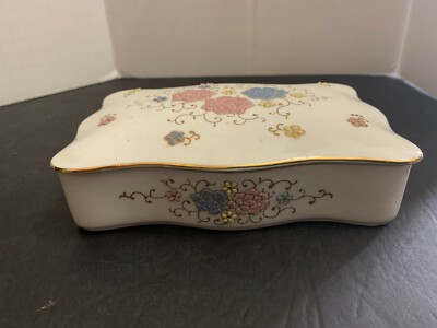 Vintage Lady Fair Porcelain Floral Vanity Trinket Box Made In Japan