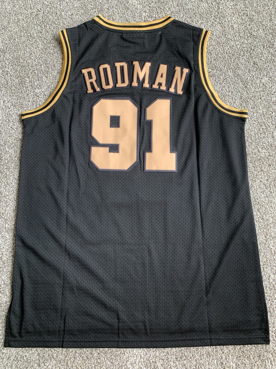 NWT M & Ness Hardwood Classics Dennis Rodman Black Gold Bulls