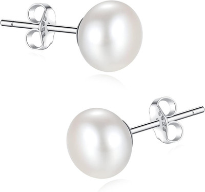 Perlen-Ohrringe Silber 925 | Echte Süßwasserperlen Weiss Halbrund Ø 6,5 Mm Oder 