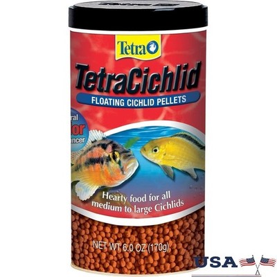 Floating Cichlid Pellets Fish Food Nutritional Protein Rich Clear Water 6oz New