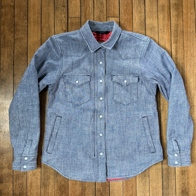 Tobacco Motorwear Riveter Riding Shirt Light Chambray Denim Western Snap  Women M