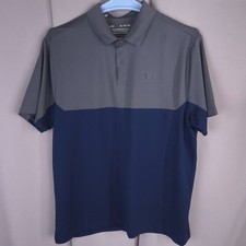 Under Armour Polo Shirt Mens Blue Gray HeatGear Performance Golf Keep Cool NEW