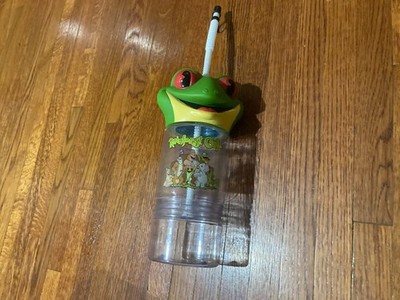 Rainforest Cafe 3d Cha Cha the frog water bottle w/straw set of 2 souvenir cup