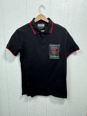 Versace Men Black Short Sleeve Contrast Collar Polo Shirt Size Small