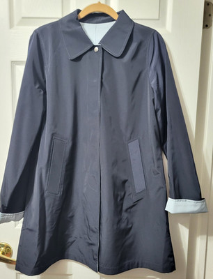 Centigrade Outerwear Navy Blue Polyester Long Raincoat Size S Snap Buttons