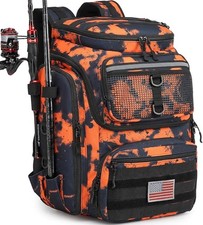 HAMBOLY Fishing Backpack with Rod Holders, 40L Tackle Box Backpack for Fishin.
