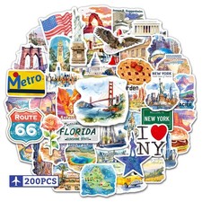 zheyistep 200PCS US Travel Stickers USA State Orange, Blue, Green, White