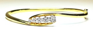 Authentic 7" Sterling Silver Gold Plated .30ct Diamond Bangle Bracelet *008