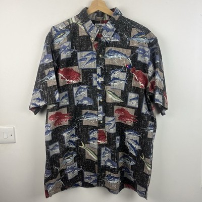 Reyn Spooner Hemd Herren XXL 2XL Hawaii Fisch Strand Surf Surfbrett Aloha Vintage