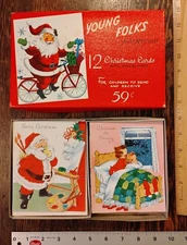 VINTAGE 1940's YOUNG FOLKS BOX 12 CHRISTMAS CARDS wEnvs CHILDREN'S ASSORTED USA