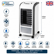 Portable Air Cooler Conditioning Fan Energy Efficient 3.5L Ice Water Cooling UK