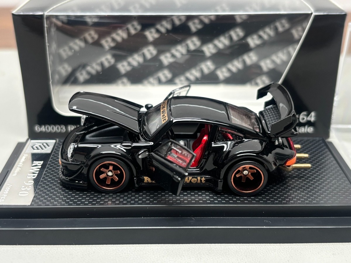 FG 1:64 Black Porsche RWB 930 Sports Full Open Diecast Model Car