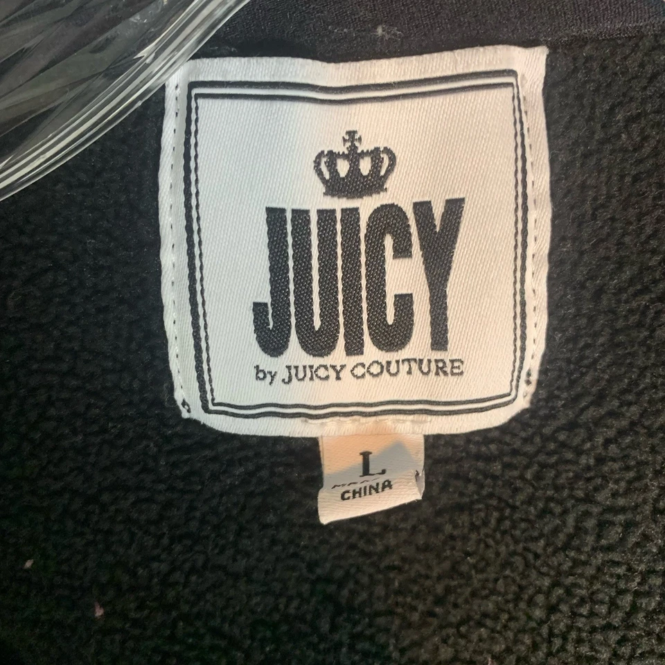 Moletom Juicy by Juicy Couture meninas grande zíper completo forrado de lã jaqueta preta - Imagem 4 de 4