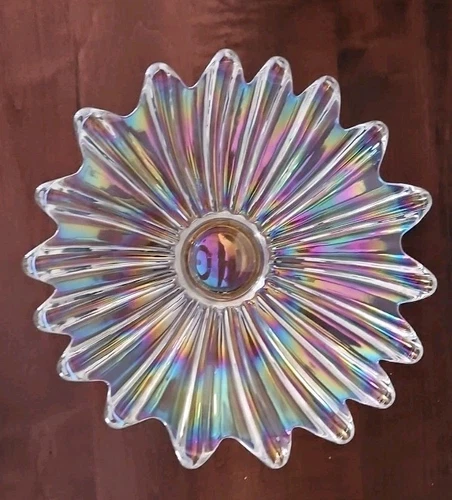 Vintage Federal Glass 1970s Celestial Iridescent Petal Daisy Bowl