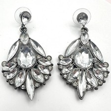 Vintage 90s Clear Glass Silver Tone Chandelier Earrings Classic Fashion Jewelry
