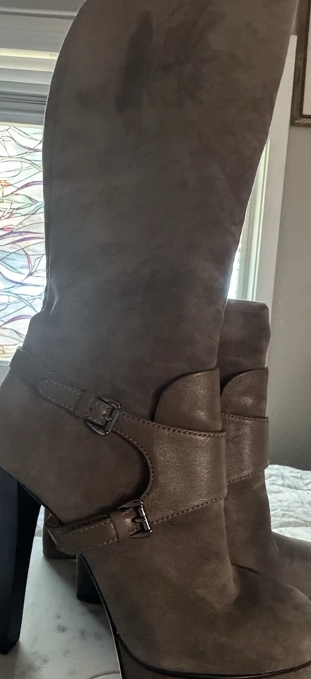 Botas de cuero vintage Joan And David con tacón hasta la rodilla para mujer talla 8M Foto 3 de 4