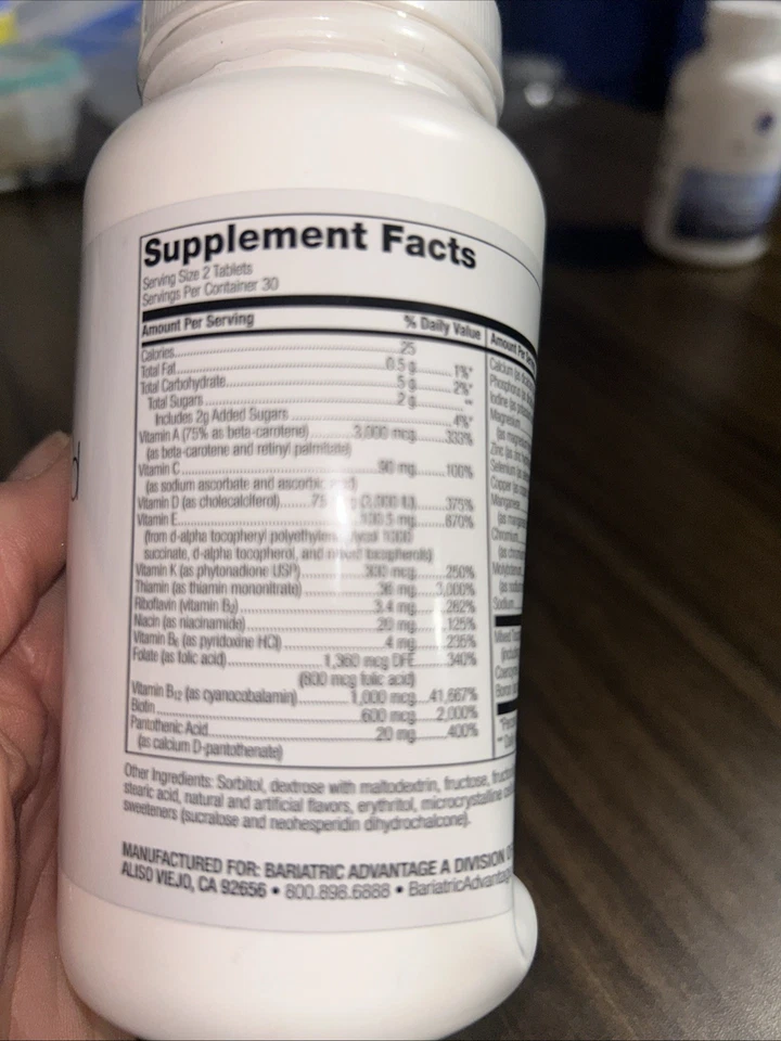 Ventaja Bariátrica Masticable Avanzado Multi Ea Sin Hierro Multivitamínico 60 Tab Foto 4 de 4