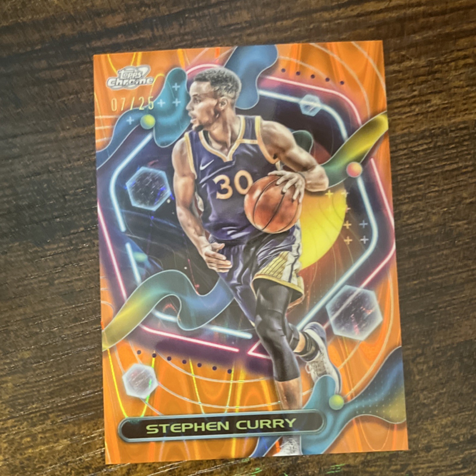 Topps 2023-24 Cosmic Chrome Stephen Curry Orange Galactic Refractor #118 /25